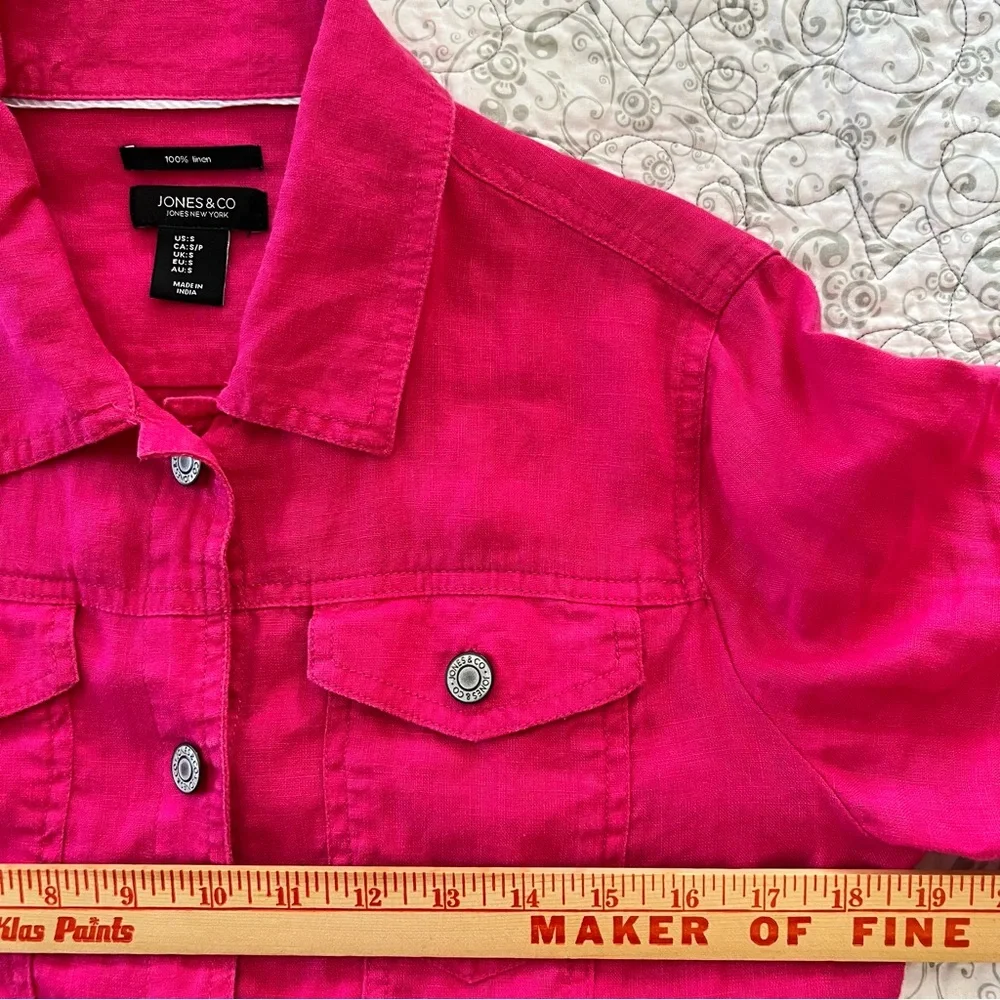 Jones New York Linen Fuchsia Pink “Jean Style” Jacket Classic Preppy Vibrant - Picture 4 of 7